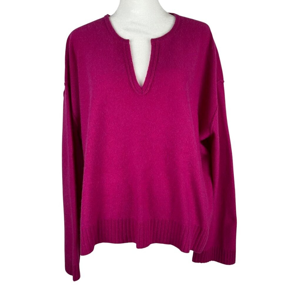 Pilcro 100% Cashmere Pink Oversized Split Neck Sweater Large Soft Luxe - Picture 2 of 11